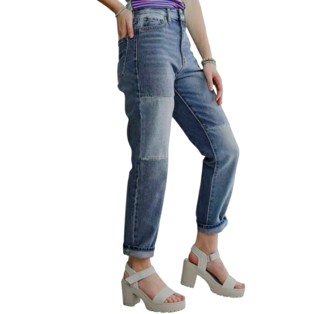 Gilded Intent Patchwork 90s Straight Denim Jeans … - image 3